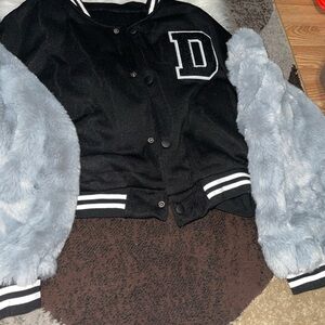 Black and Gray Faux Fur Jacket